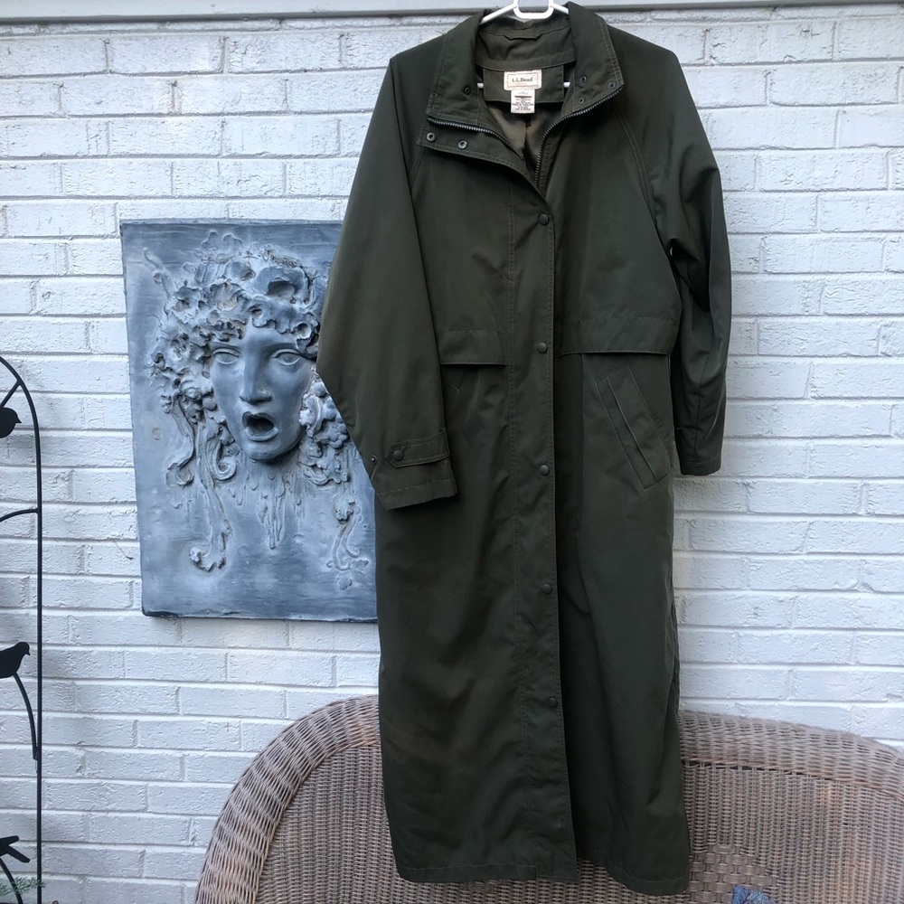 LL Bean Womens Trench Coat SIZE M Green Lightweight